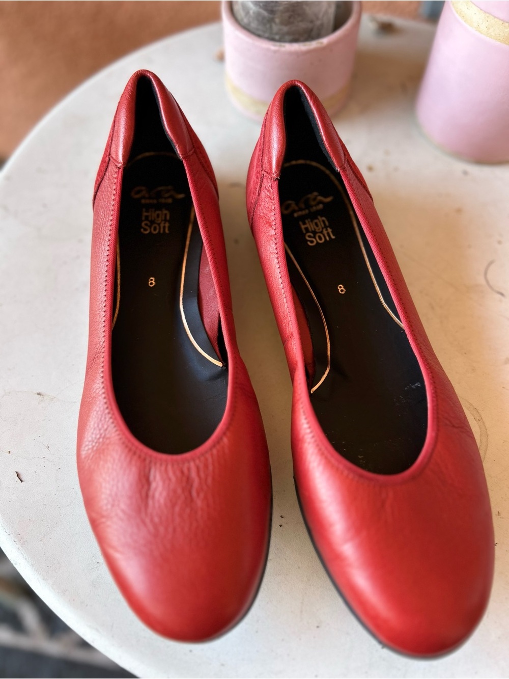 Ara Red Leather 'High Soft' Ballet Flats
